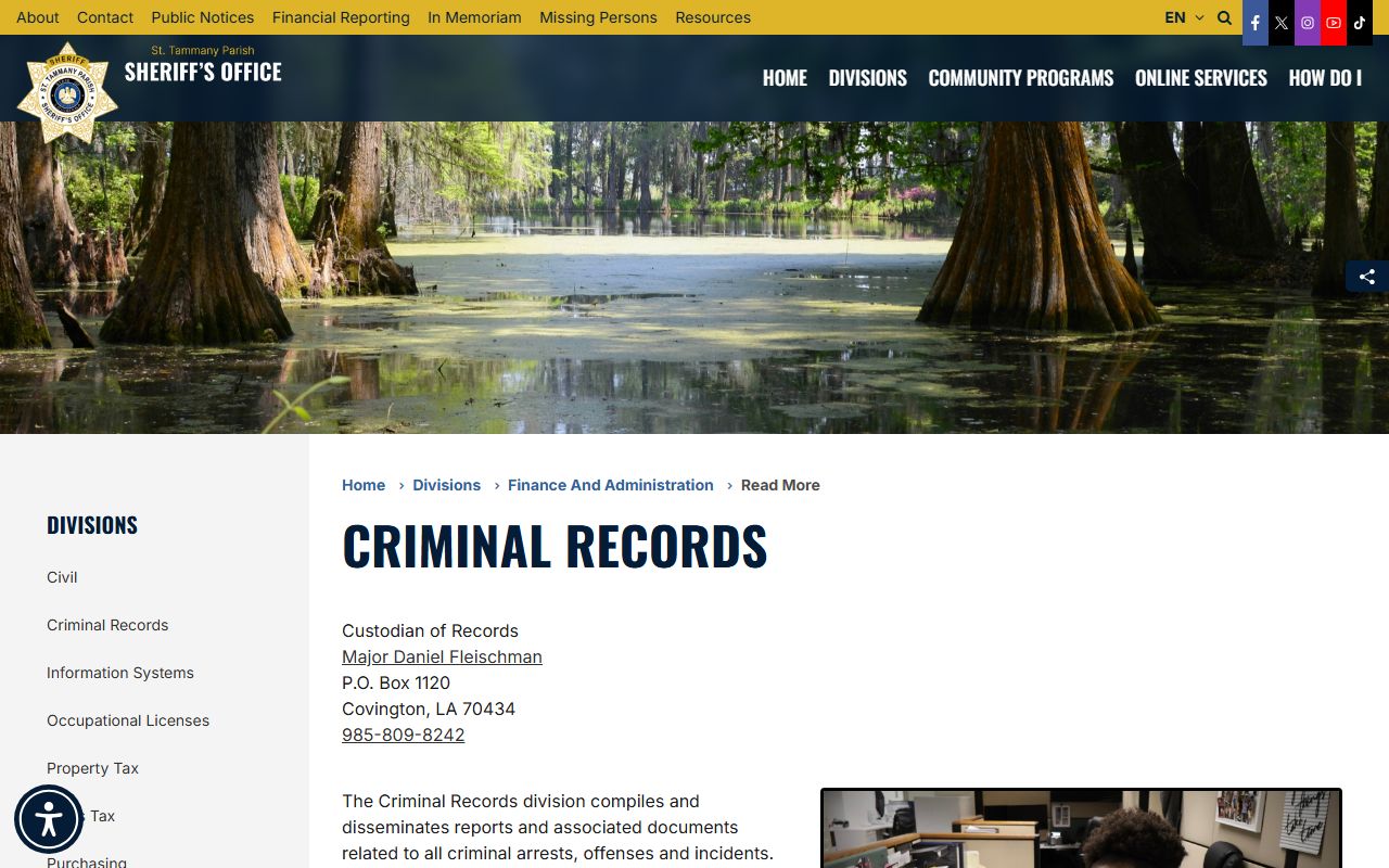 St. Tammany Parish inmate records criminal records and public records request page