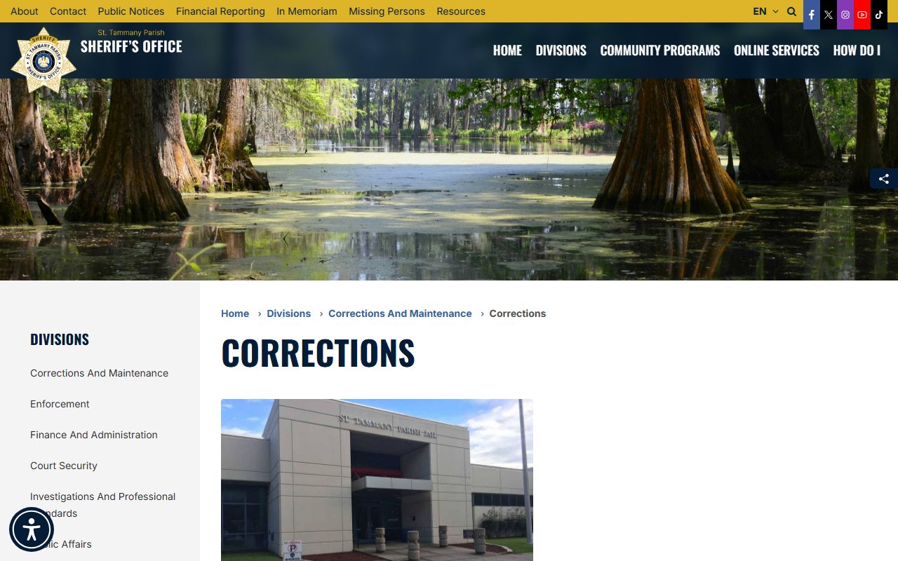 St. Tammany Parish inmate population corrections page